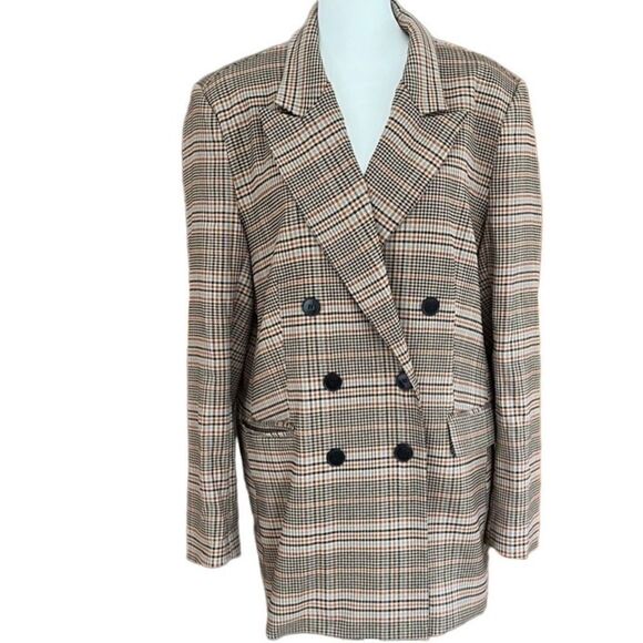 MARLED plaid double breasted boxy style blazer size L - Picture 1 of 6